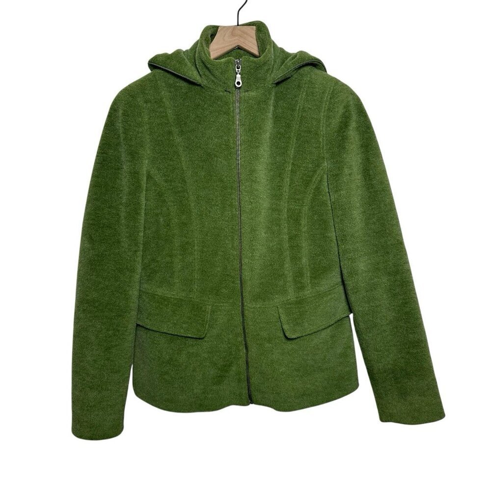 LL Bean Women’s Small Wool Blend Sage Green Hooded Zip Coat Jacket Lined Retro